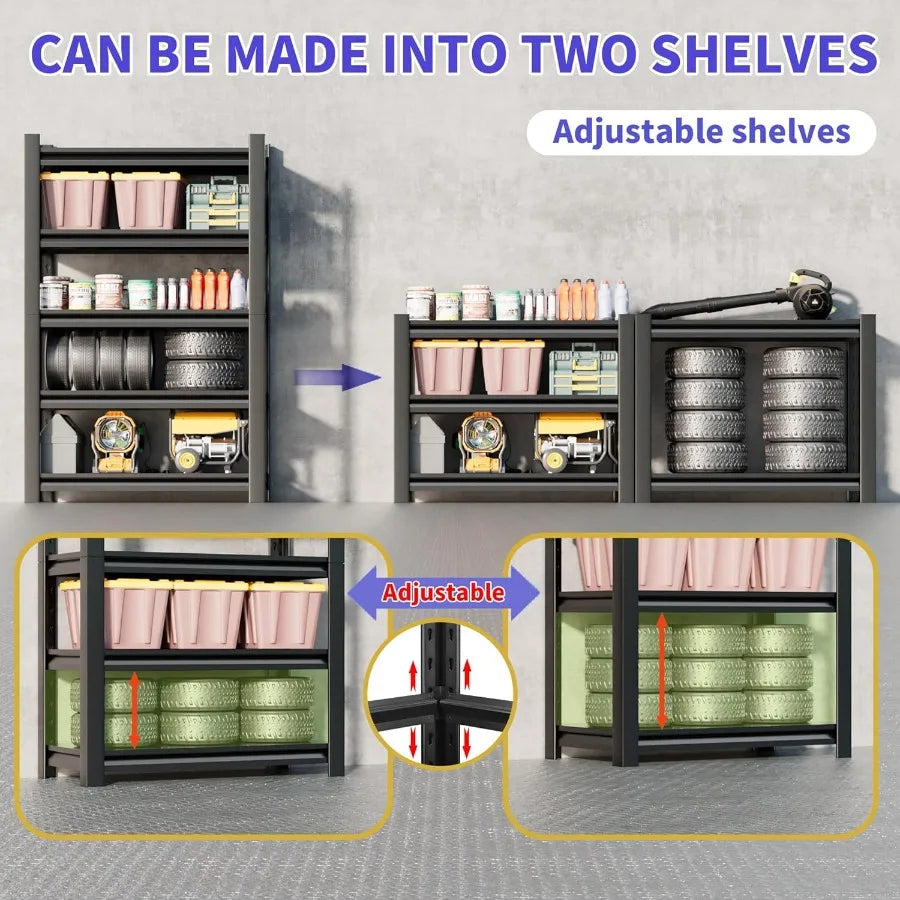 Heavy Duty Garage Shelving Unit Two Pack Five Tier Adjustable