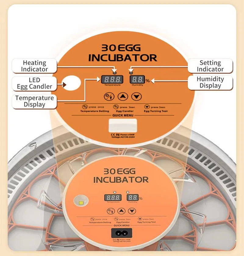 Egg Incubator Auto Brooder With Spin Turner 30 Egg Capacity