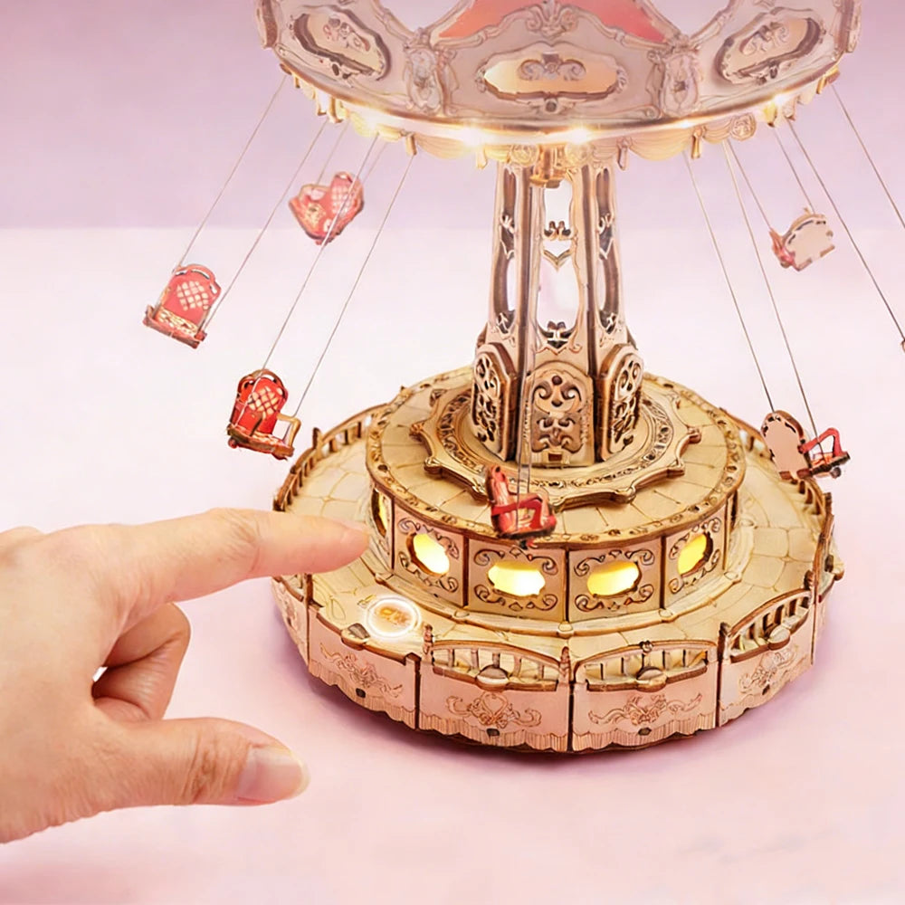 DIY Rotating Swing Ride Music Box With LED Lights Puzzle