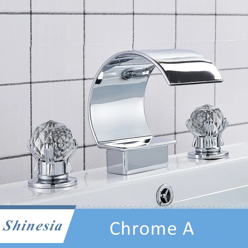 Shinesia Luxury Golden Vessel Sink Faucet With Dual Cristal Handles