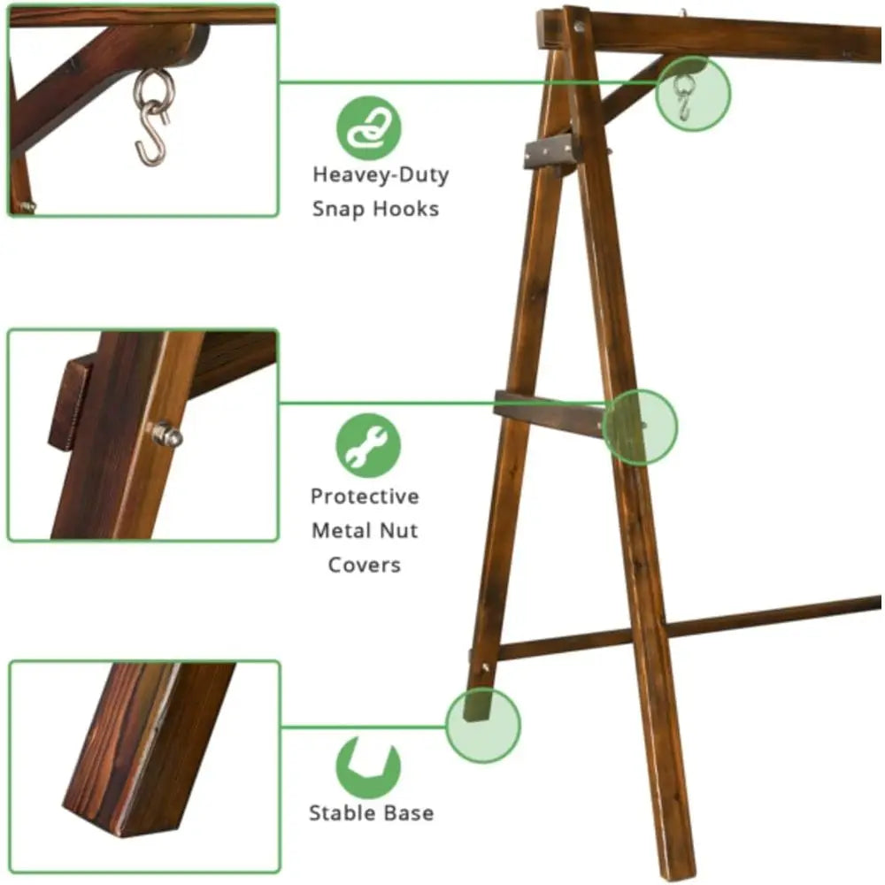 Freestanding Outdoor Wood Porch Swing With 770 Lb Capacity Stand