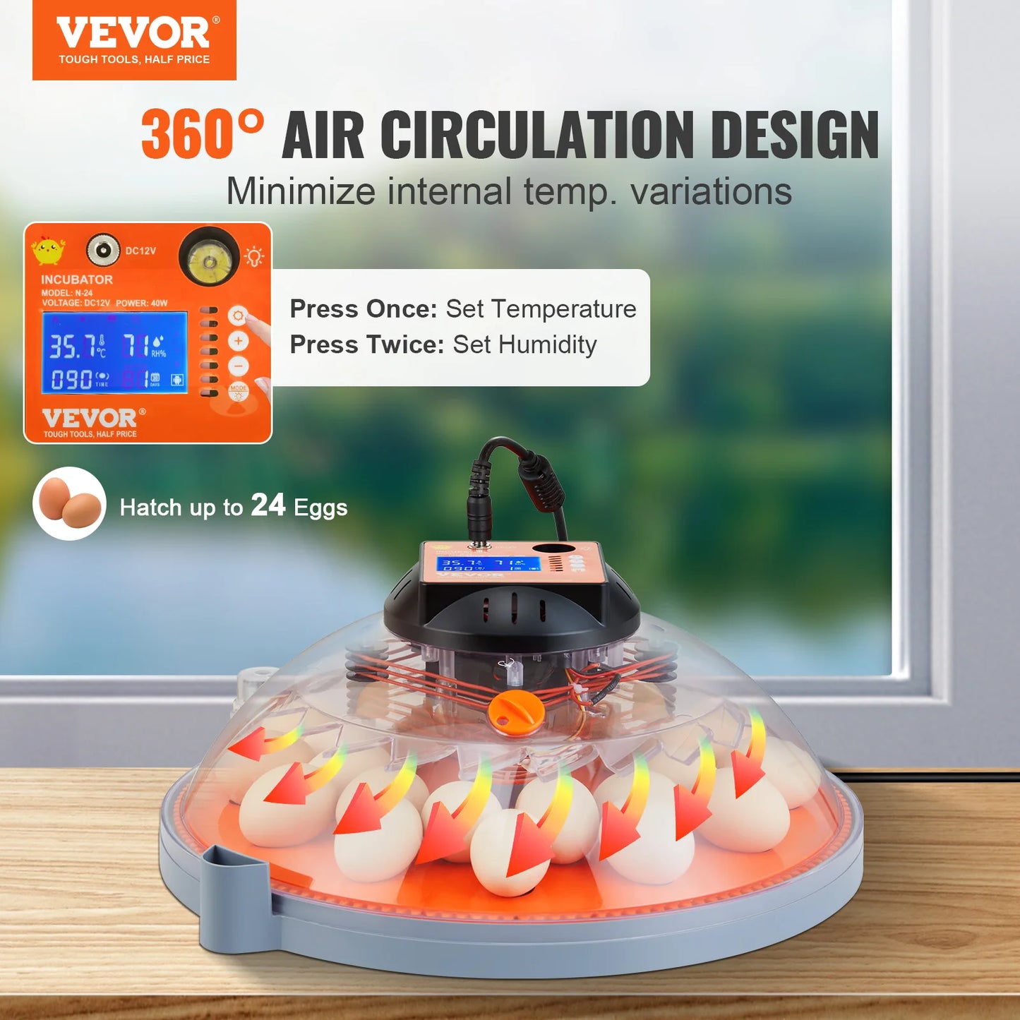 VEVOR Egg Incubator With Automatic Turner Humidity And Temperature Control