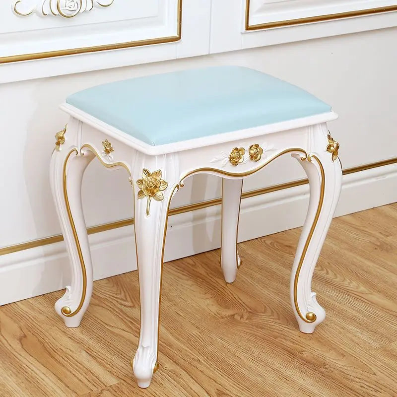 European Makeup Stool Imitation Solid Wood American Dresser Stools White Bedroom Modern Simple Nail Stool Household Ottomans