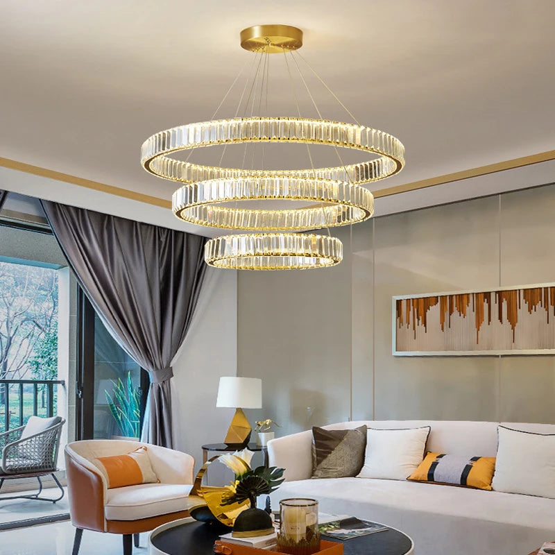 Luxury Crystal LED Pendant Lights Home Villa Living Room Dimmable Lighting Lustre Decoration Ceiling Chandelier Lamps Fixtures