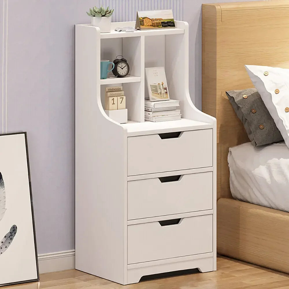3 Drawers Night Stand with Open Shelf, Nightstand with Drawers, Vertical Bedside Cabinet, Bedside Cabinet Table for Bedr