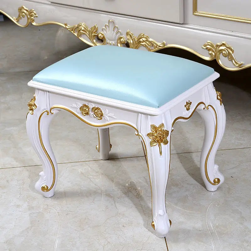 European Makeup Stool Imitation Solid Wood American Dresser Stools White Bedroom Modern Simple Nail Stool Household Ottomans