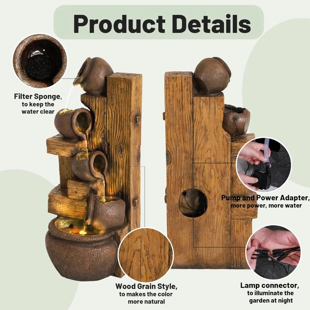 Dephet 5-Tier Garden Waterfall Fountain Outdoor Resin Water Feature