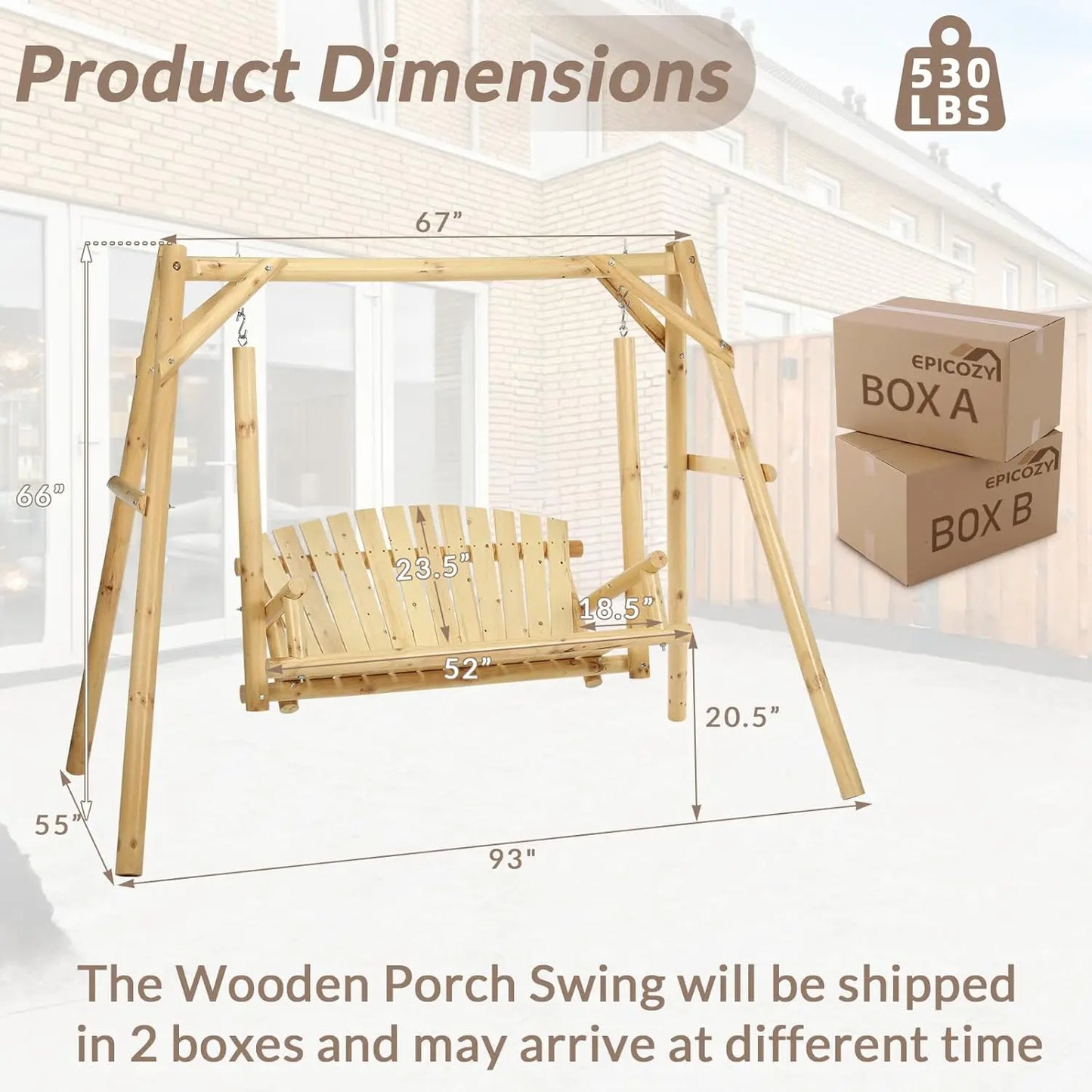 Wooden Porch Swing With Stand Rustic Hardwood Bench Natural Finish