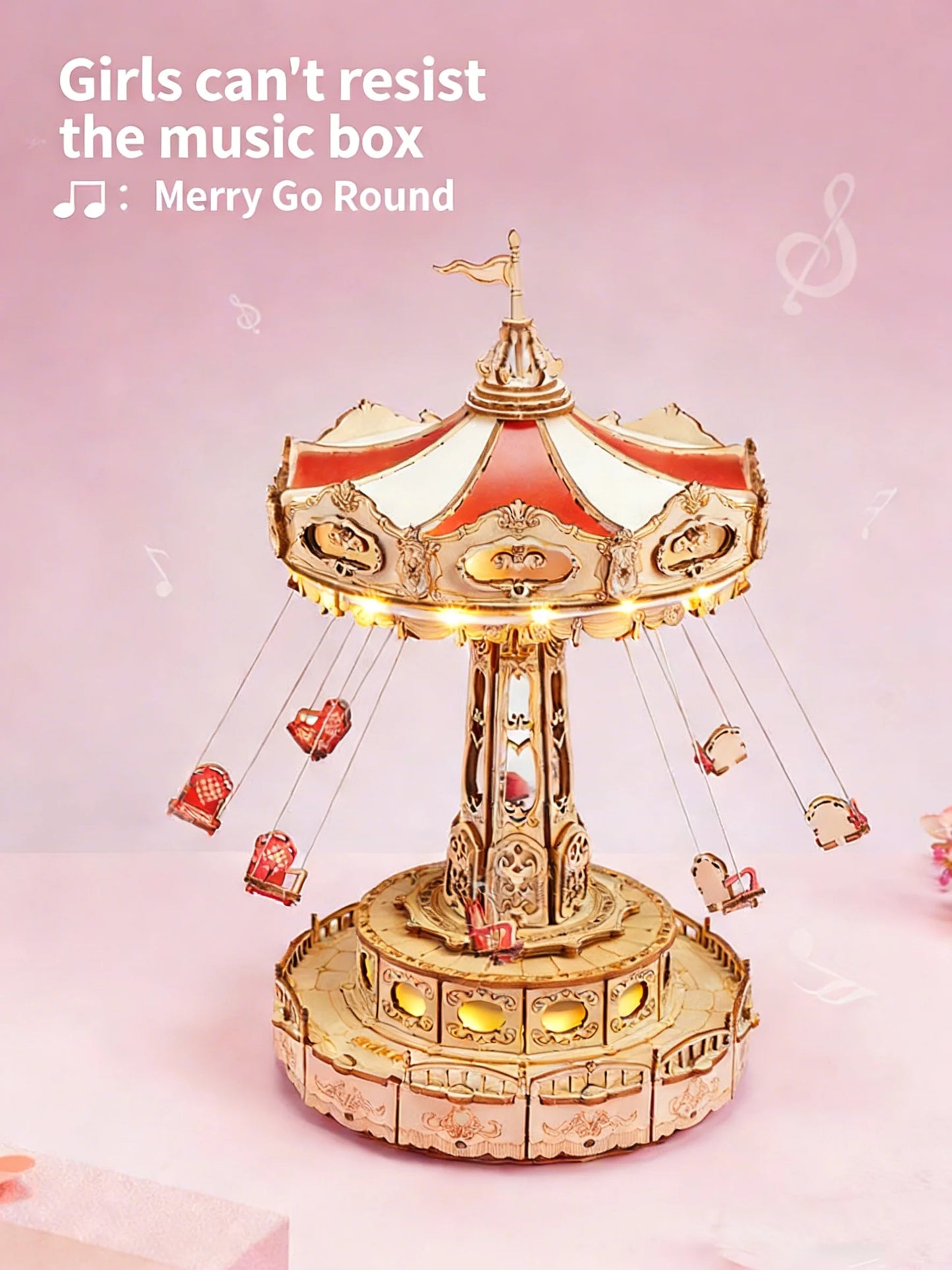 DIY Rotating Swing Ride Music Box With LED Lights Puzzle