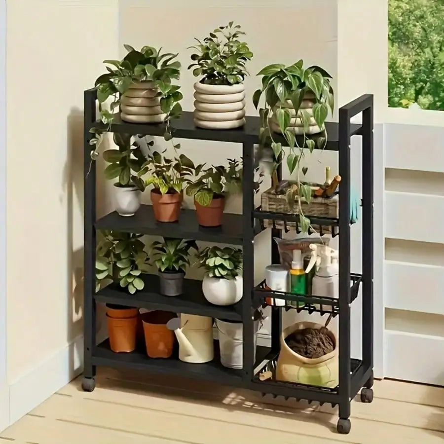 4-Tier Mobile Metal Storage Rack With Wheels And Baskets