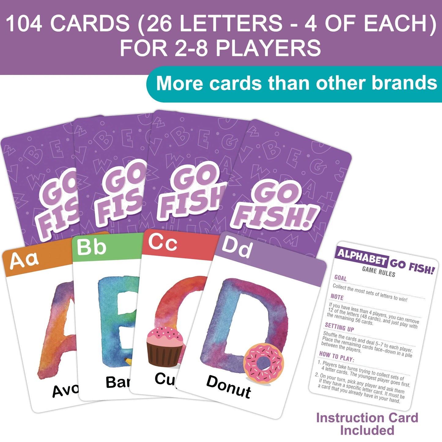BenBen Alphabet Go Fish Card Game for Kids 104 Cards