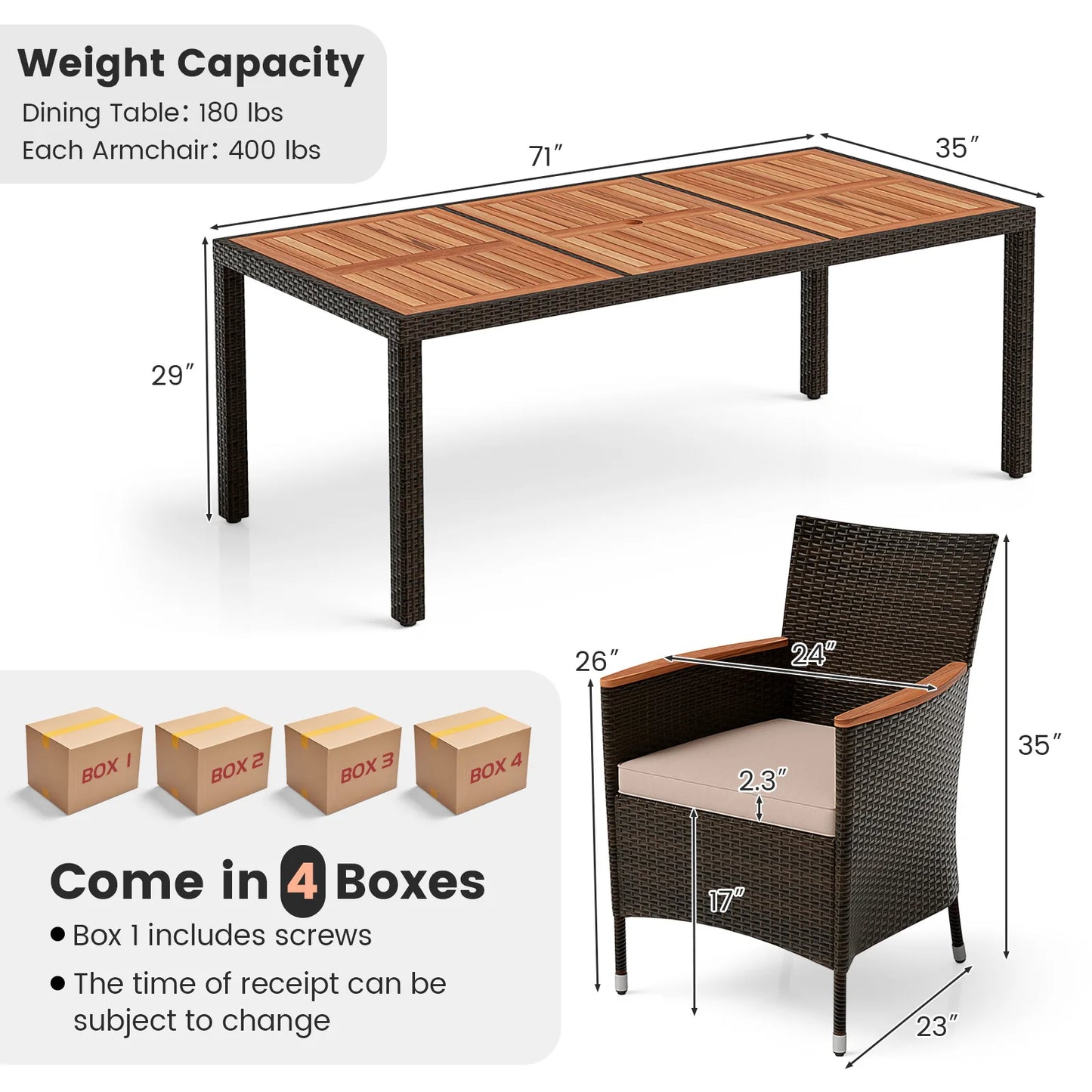 9-Piece Patio Dining Set With Wicker Chairs, Acacia Wood Table Top, Umbrella Hole And Cushions