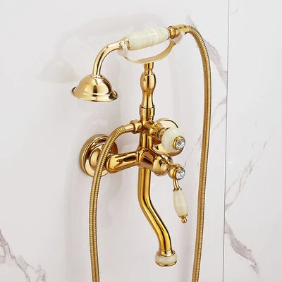 Tuqiu Brass Wall Mounted Dual Handle Shower Faucet Set