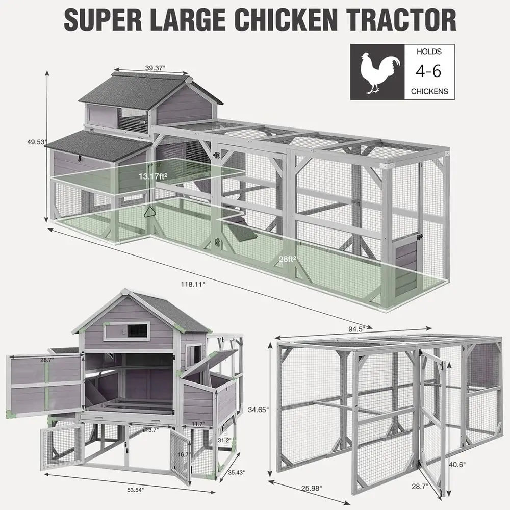 Wooden Chicken Coop With Six Nesting Boxes And Removable Tray