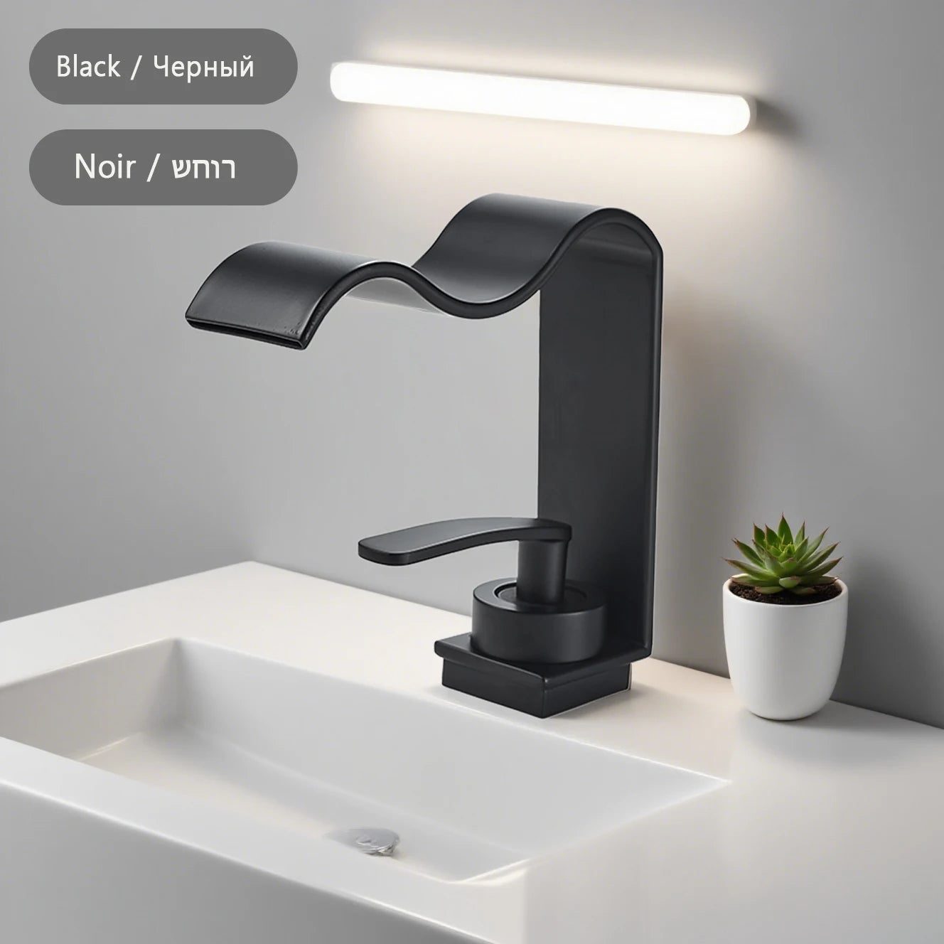 WJNMONE Deck Mounted Brass Bathroom Faucet Waterfall Lavatory Tap