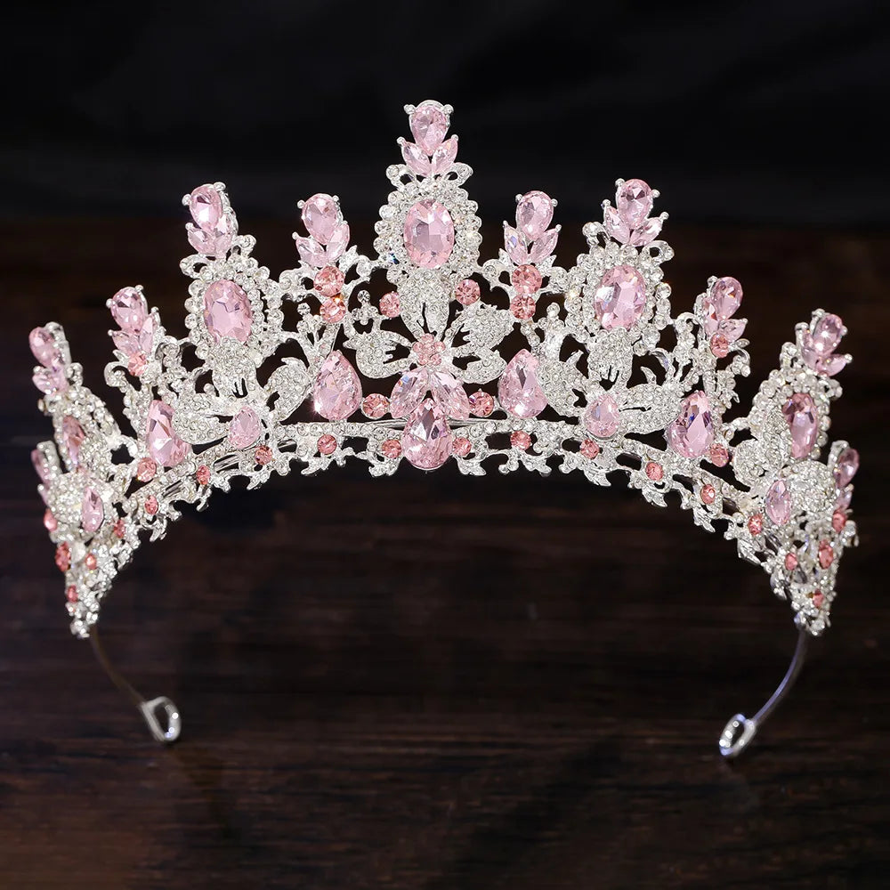 Baroque Luxury Water Drop Crystal Flower Bridal Tiaras Crown Rhinestone Pageant Diadem Bride Headpieces Wedding Hair Accessories