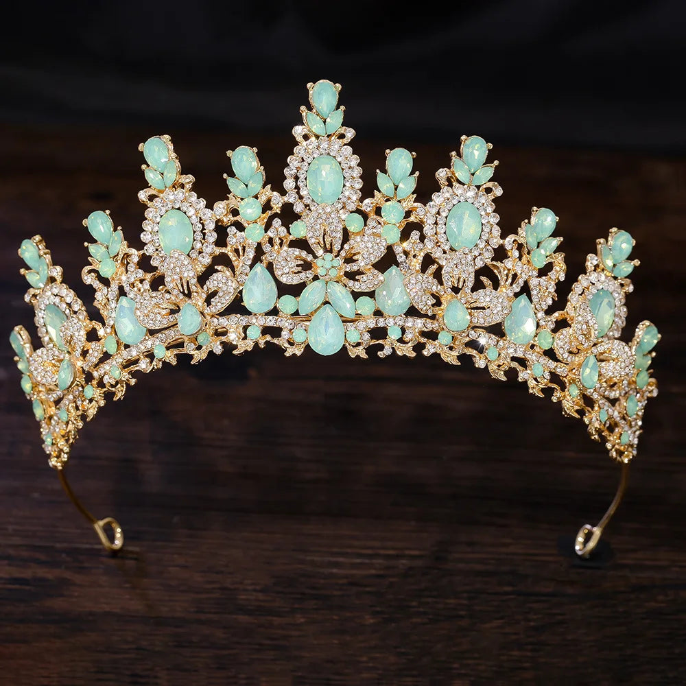 Baroque Luxury Water Drop Crystal Flower Bridal Tiaras Crown Rhinestone Pageant Diadem Bride Headpieces Wedding Hair Accessories