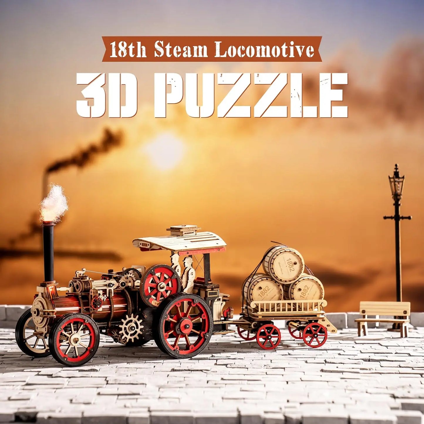 Robotime Rokr 1 28 Scale Wooden Steam Locomotive Car Model Kit Puzzle