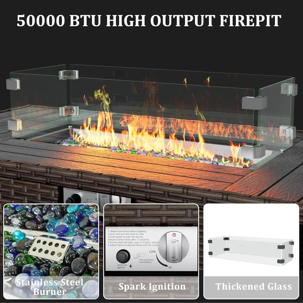 Outdoor Patio Furniture Set With Gas Fire Pit Rattan Sectionals