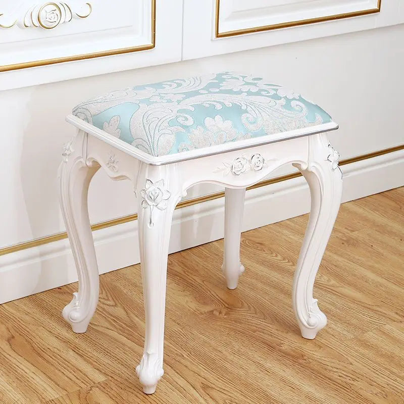European Makeup Stool Imitation Solid Wood American Dresser Stools White Bedroom Modern Simple Nail Stool Household Ottomans