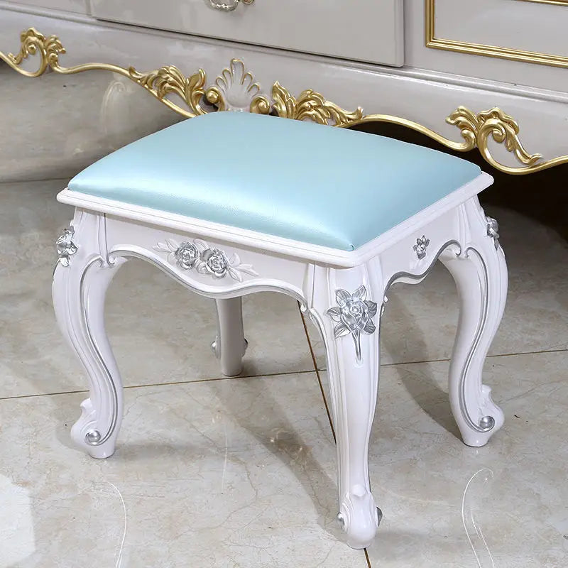 European Makeup Stool Imitation Solid Wood American Dresser Stools White Bedroom Modern Simple Nail Stool Household Ottomans