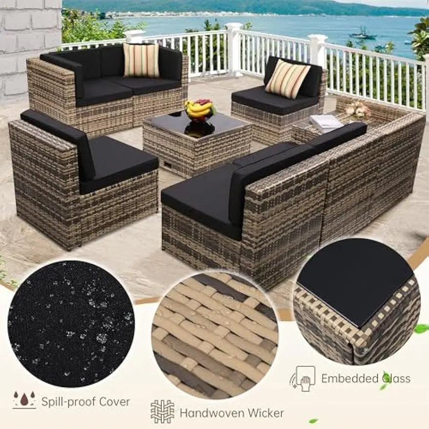 Outdoor Wicker Rattan Patio Furniture Sectional Set With Hidden Storage