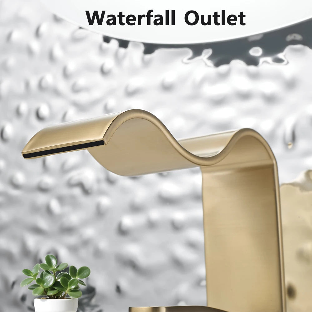 WJNMONE Deck Mounted Brass Bathroom Faucet Waterfall Lavatory Tap