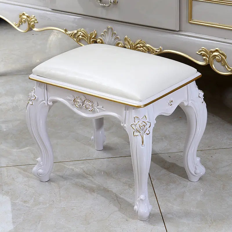 European Makeup Stool Imitation Solid Wood American Dresser Stools White Bedroom Modern Simple Nail Stool Household Ottomans