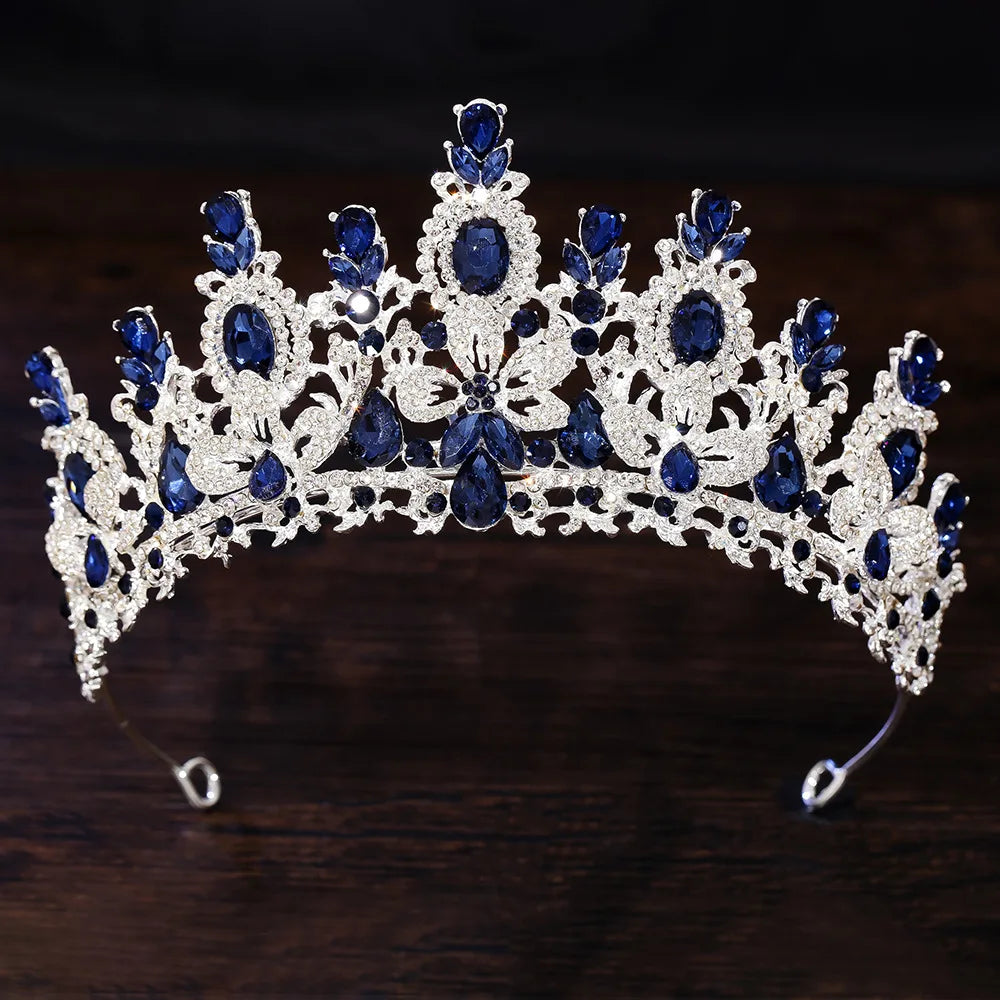 Baroque Luxury Water Drop Crystal Flower Bridal Tiaras Crown Rhinestone Pageant Diadem Bride Headpieces Wedding Hair Accessories