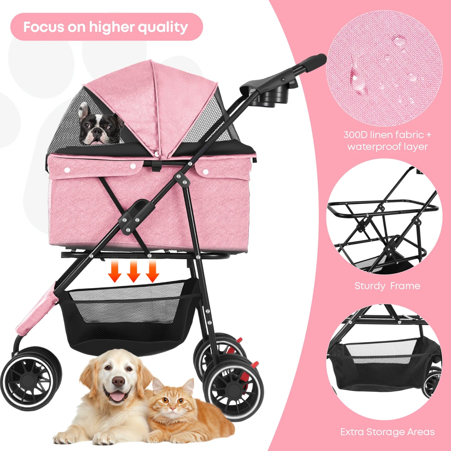 CHIHUAUA Foldable Pet Stroller For Small Dogs And Cats