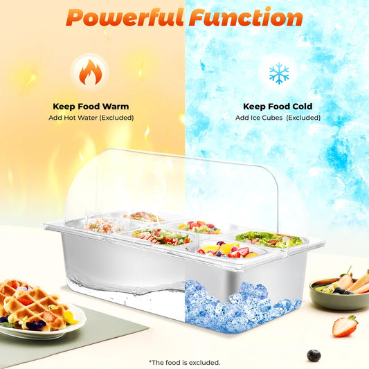Countertop Food Container 6 Pans Condiment Dispenser Salad Dressing Appetizer Spice Fruit Cold Serving Buffet Tray