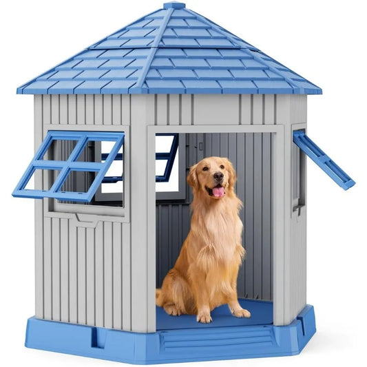 XMSJ Outdoor Resin Dog Kennel Shelter with Air Vents Waterproof