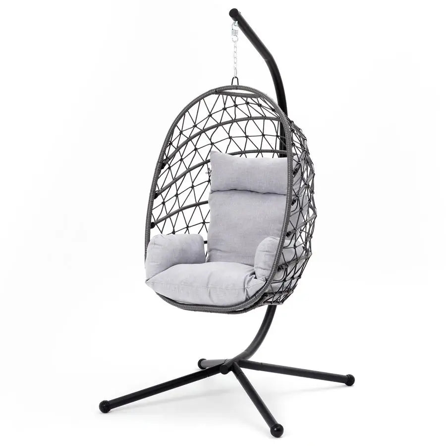 Egg Chair Outdoor Swing Chair with Stand, Hammock Chair Indoor, Patio Boho Wicker Hanging Chair with Stand 350lbs Capacity for G