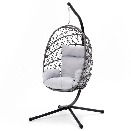 Egg Chair Outdoor Swing Chair with Stand, Hammock Chair Indoor, Patio Boho Wicker Hanging Chair with Stand 350lbs Capacity for G