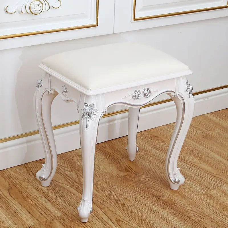 European Makeup Stool Imitation Solid Wood American Dresser Stools White Bedroom Modern Simple Nail Stool Household Ottomans