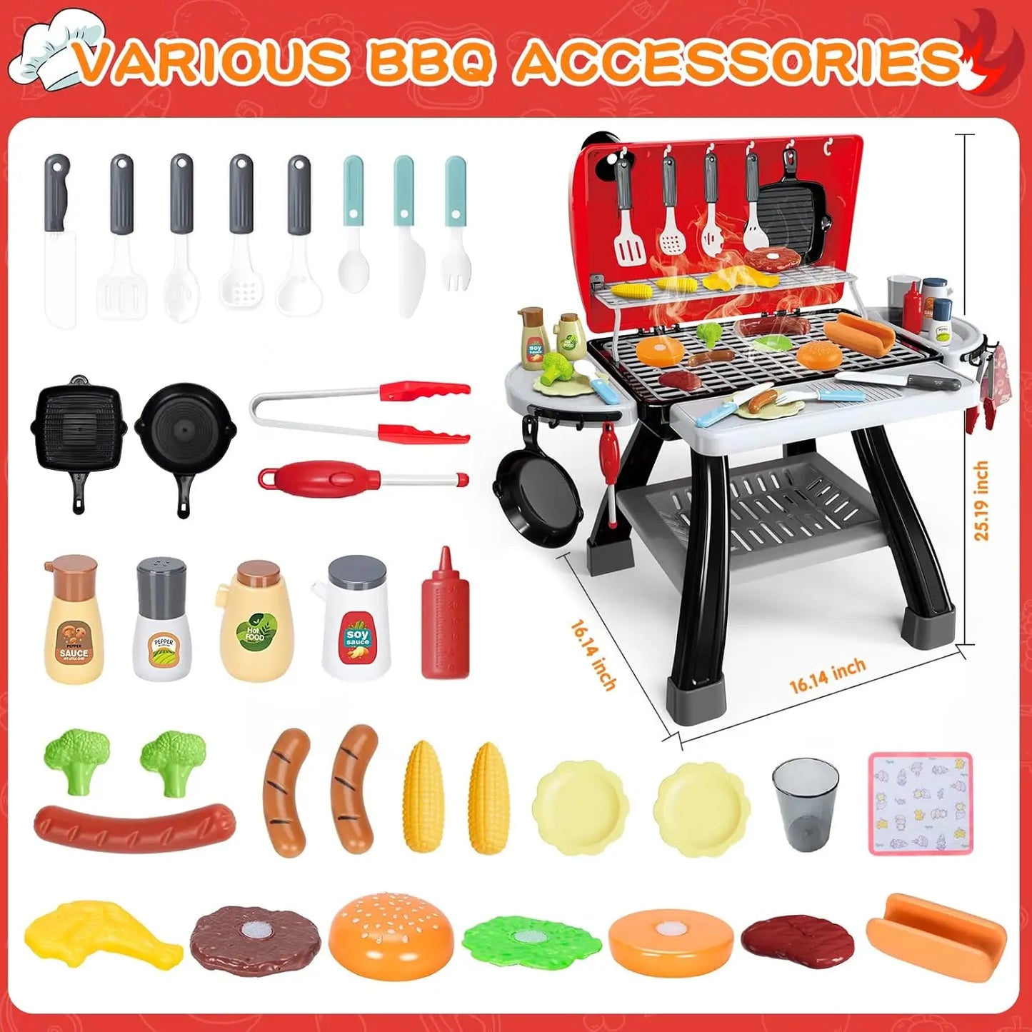 Interactive BBQ Grill Kitchen Playset With Smoke Sound And Light