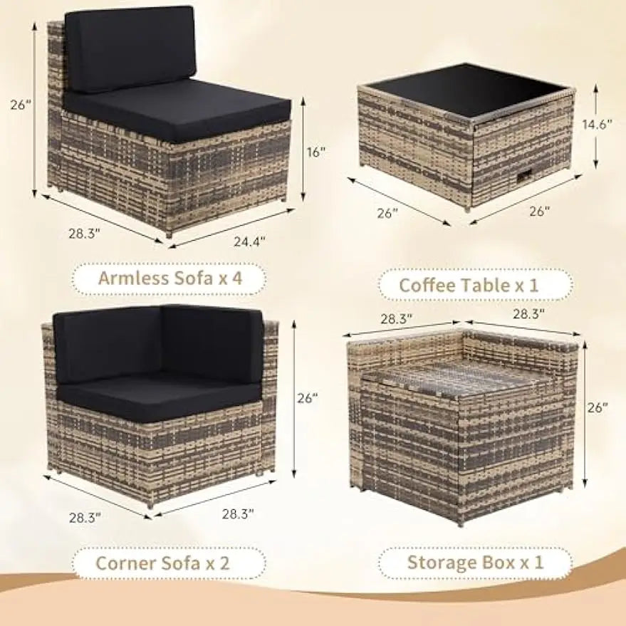 Outdoor Wicker Rattan Patio Furniture Sectional Set With Hidden Storage