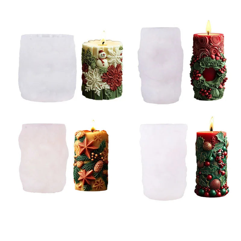 Choice Christmas Silicone Mold Holly Snowflake Snowman Pillar Candle