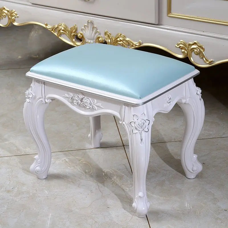 European Makeup Stool Imitation Solid Wood American Dresser Stools White Bedroom Modern Simple Nail Stool Household Ottomans