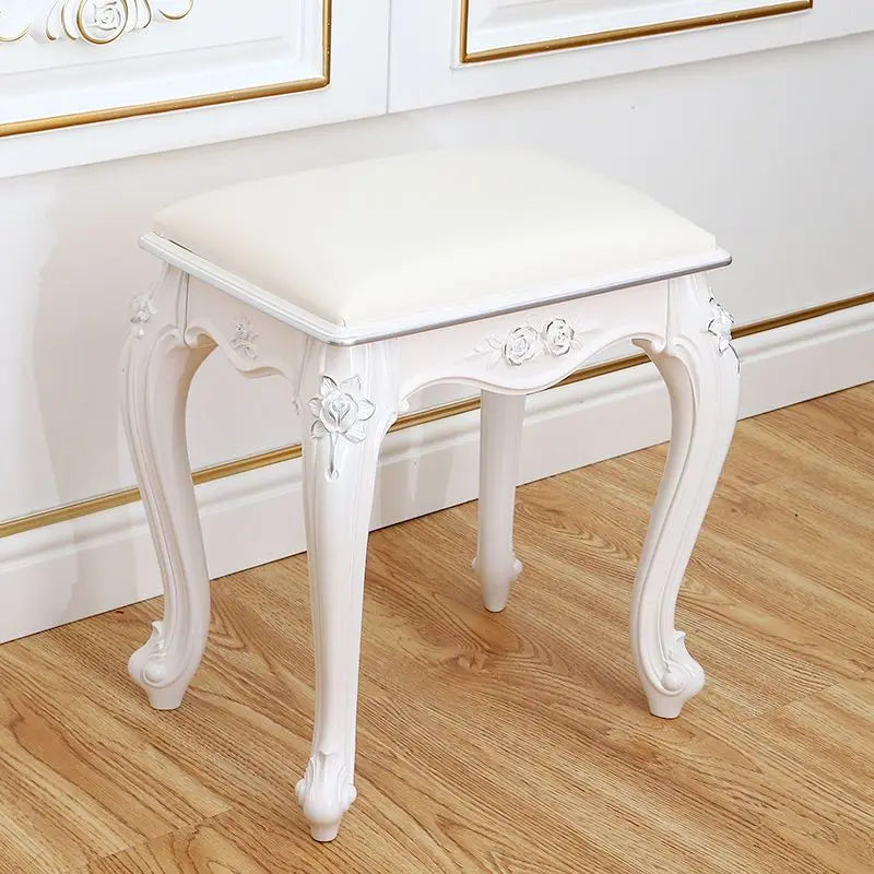 European Makeup Stool Imitation Solid Wood American Dresser Stools White Bedroom Modern Simple Nail Stool Household Ottomans