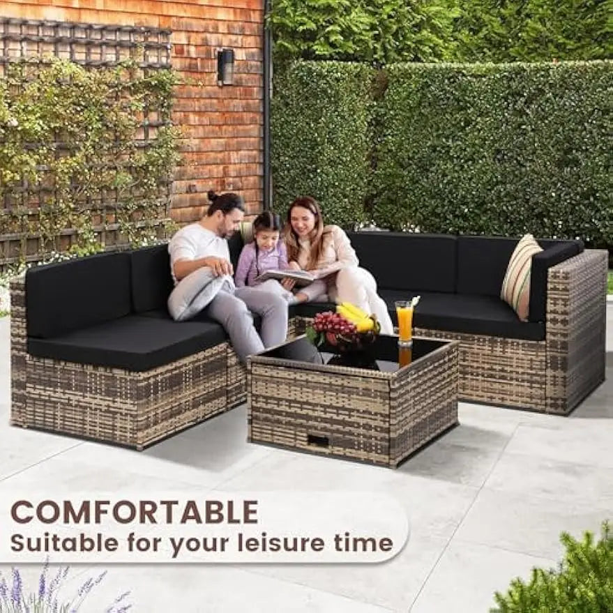 Outdoor Wicker Rattan Patio Furniture Sectional Set With Hidden Storage