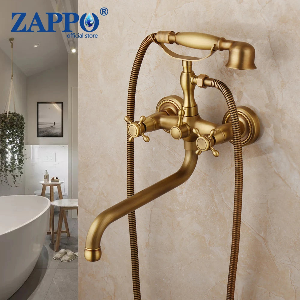 Torayvino Dual-Handle Wall Mount Waterfall Bathtub Faucet With Hand Shower