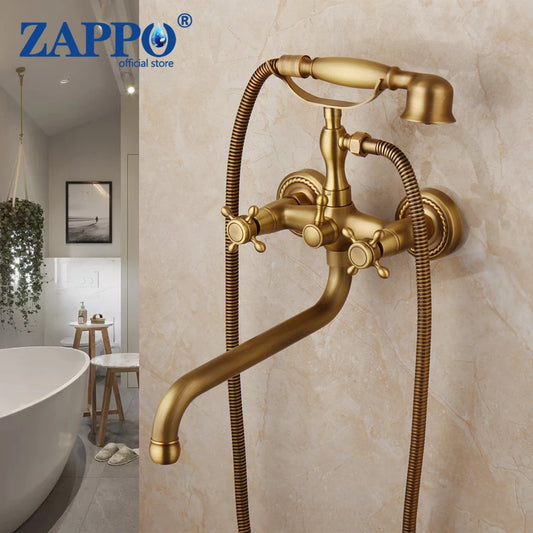 Torayvino Dual-Handle Wall Mount Waterfall Bathtub Faucet With Hand Shower