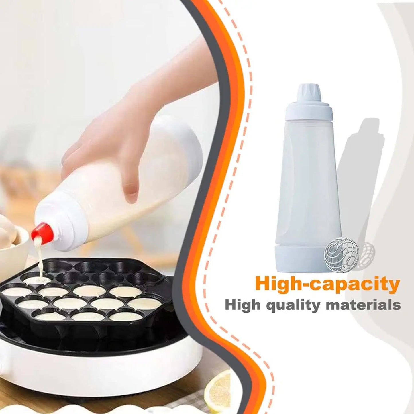 Pancake Batter Dispenser with Mixing Ball & Stand – Easy Pour Batter Mixer for Pancakes, Waffles & Cupcakes
