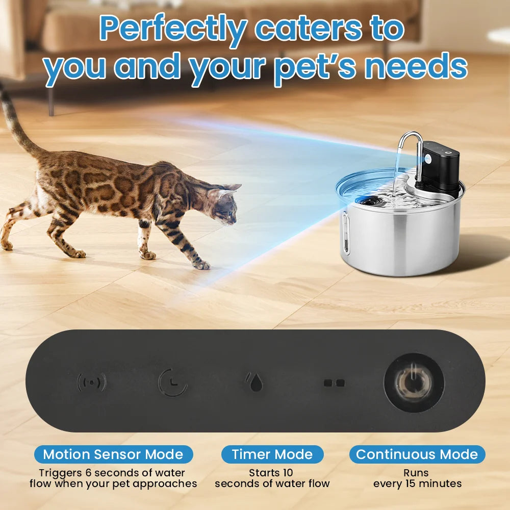 Cityflee Stainless Steel Cat Water Fountain With Smart Dispenser