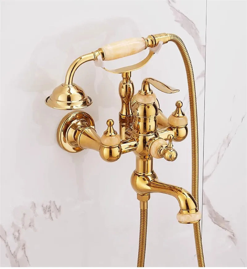 Tuqiu Brass Wall Mounted Dual Handle Shower Faucet Set