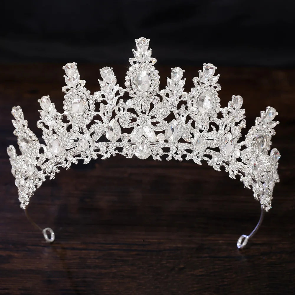 Baroque Luxury Water Drop Crystal Flower Bridal Tiaras Crown Rhinestone Pageant Diadem Bride Headpieces Wedding Hair Accessories