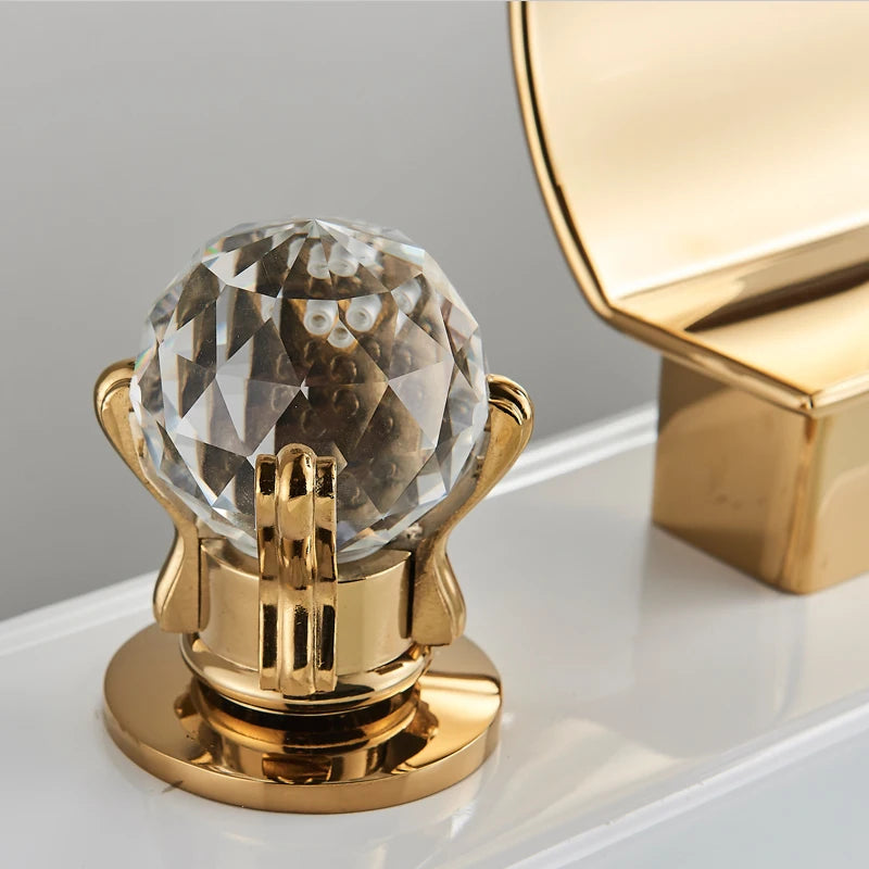 Shinesia Luxury Golden Vessel Sink Faucet With Dual Cristal Handles