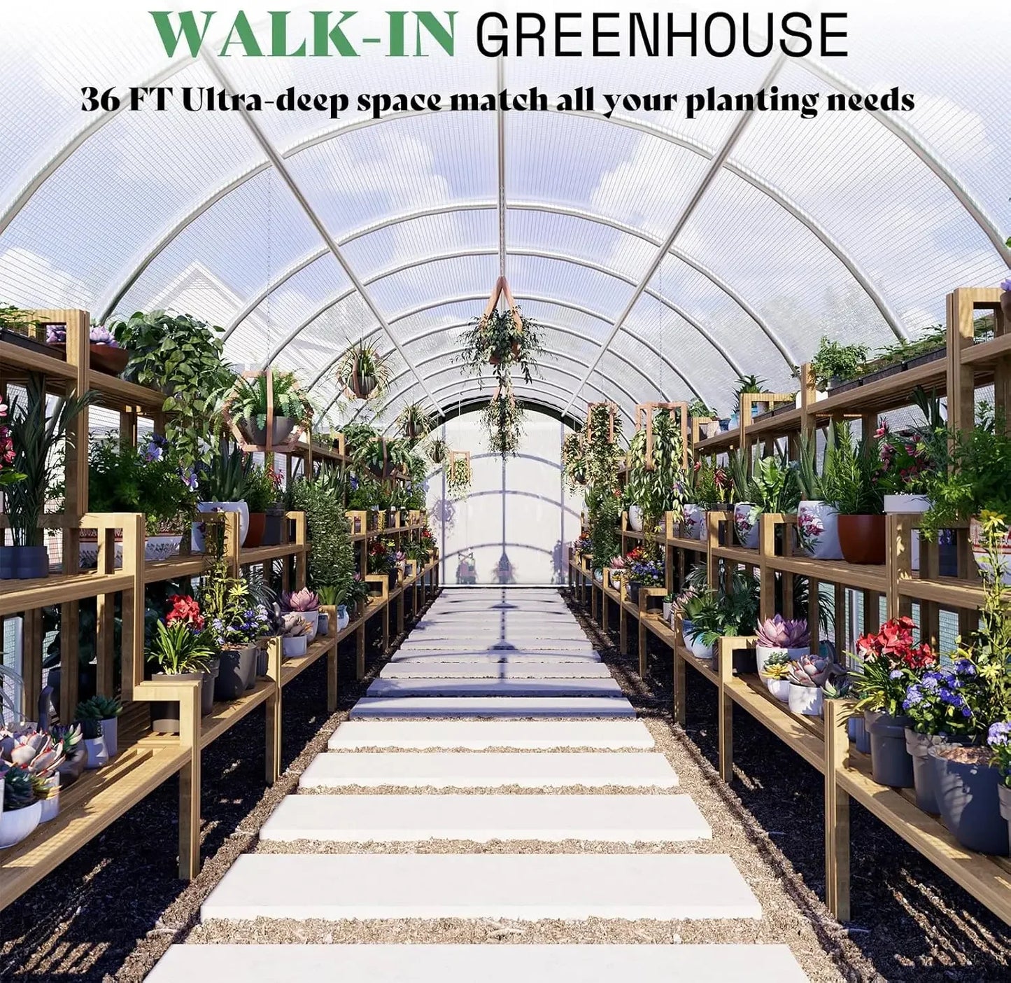 XMSJ Walk-In Tunnel Greenhouse With Watering System Upgraded Galvanized Frame