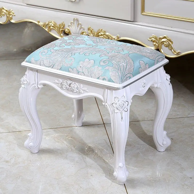 European Makeup Stool Imitation Solid Wood American Dresser Stools White Bedroom Modern Simple Nail Stool Household Ottomans